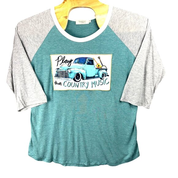 Southern Grace Wanderer Raglan Tee Adults XL "Play That Country Music" Graphic - Picture 1 of 10